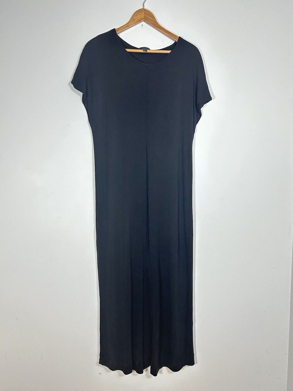 COS Black Lyocell Maxi Dress Split Hem Short Sleeve Womens Size L